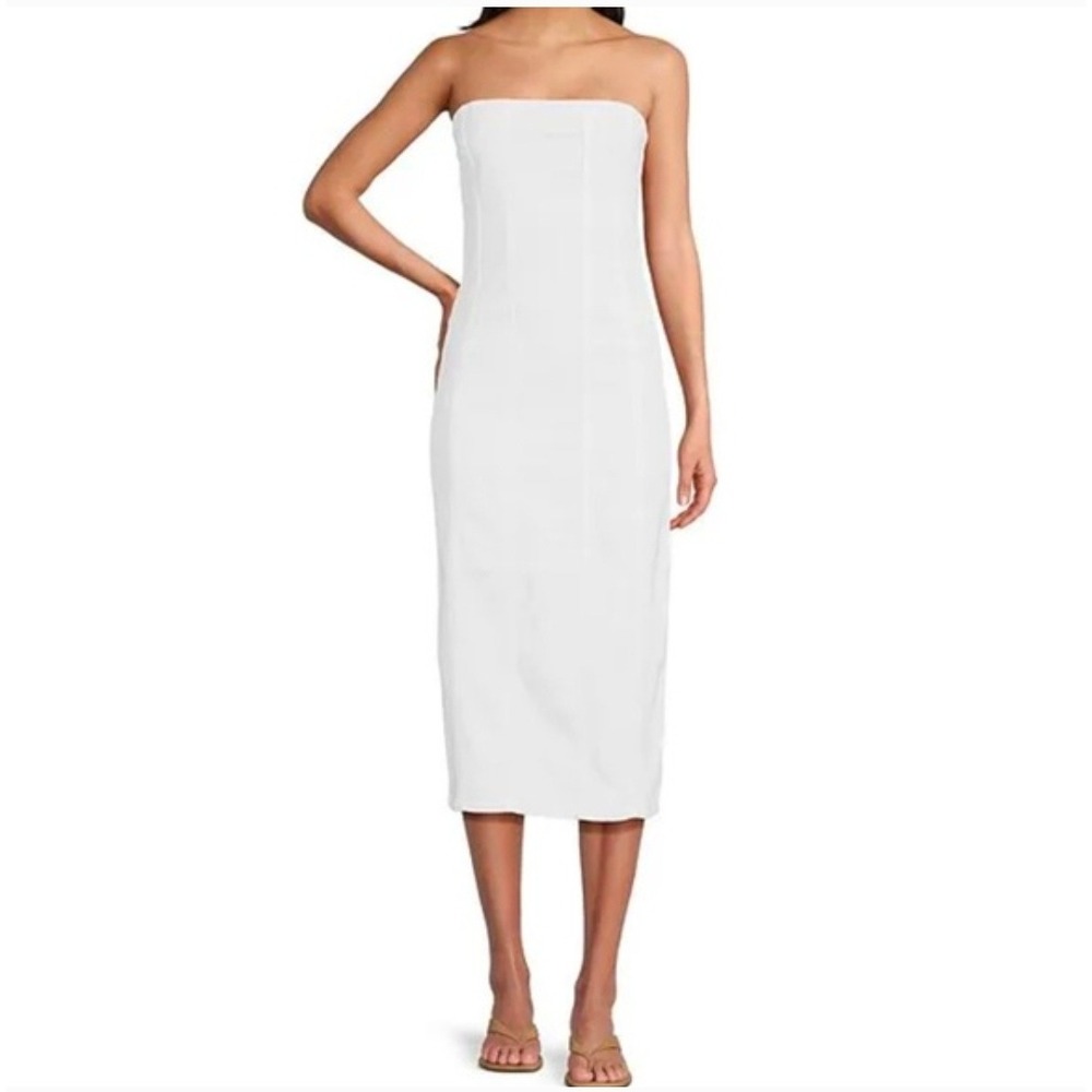 GB Gianni Bini S Small White Midi Denim Strapless Dress Slit Back NWT L825